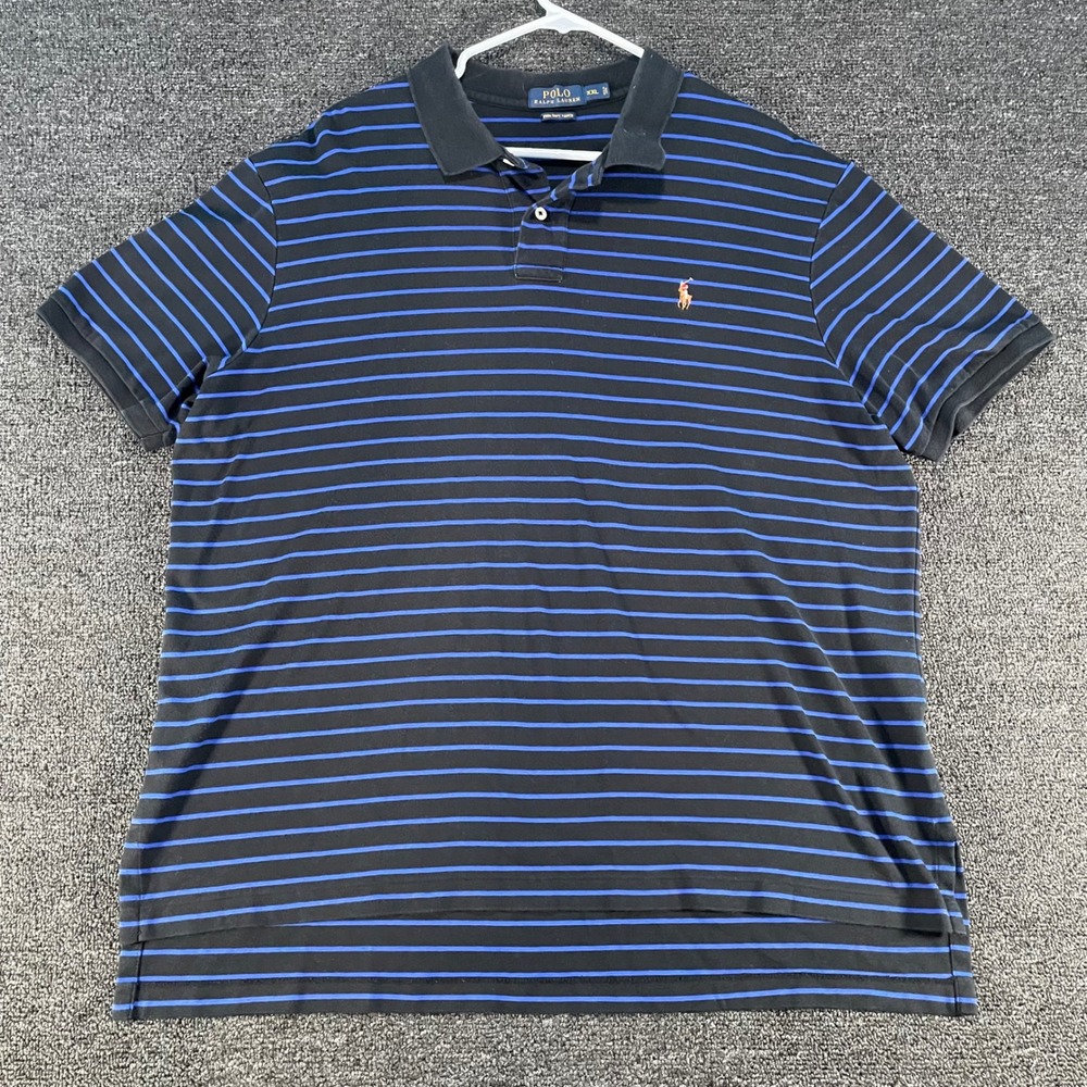 Polo Ralph Lauren Polo Shirt Mens XXL Black Blue Good Pima Soft Touch Striped